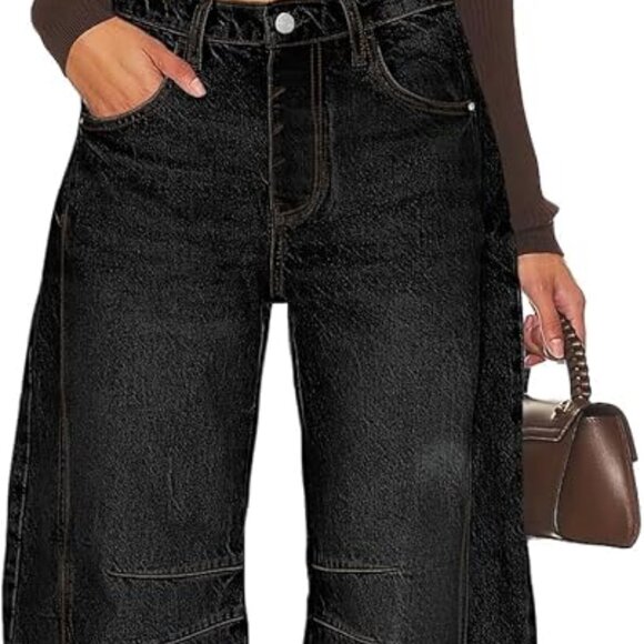 Women's Baggy Boyfriend Jeans Wide Leg Mid Rise Barrel Denim Ankle Pants 8 - Picture 3 of 3